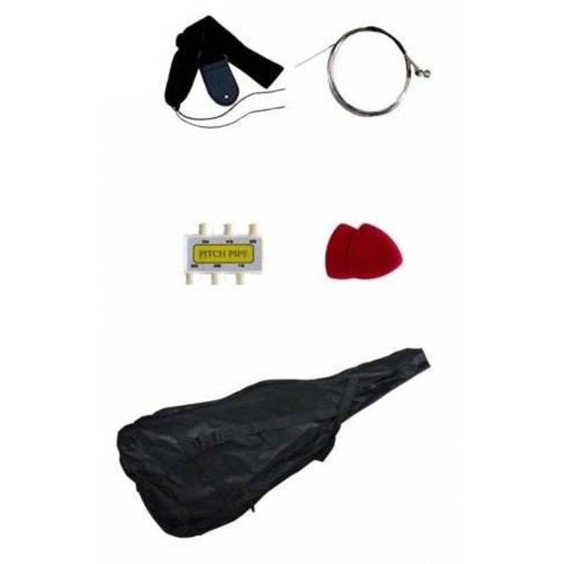 Eco Carrying Bag For Acoustic Guitar Full Size, Strap, Picks, Pitch Pipe Tuner & Extra Strings