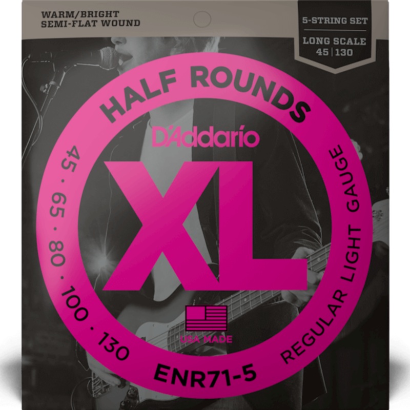 D'Addario ENR71-5 Half Round 5-String Bass Guitar Strings, Regular Light, 45-130, Long Scale