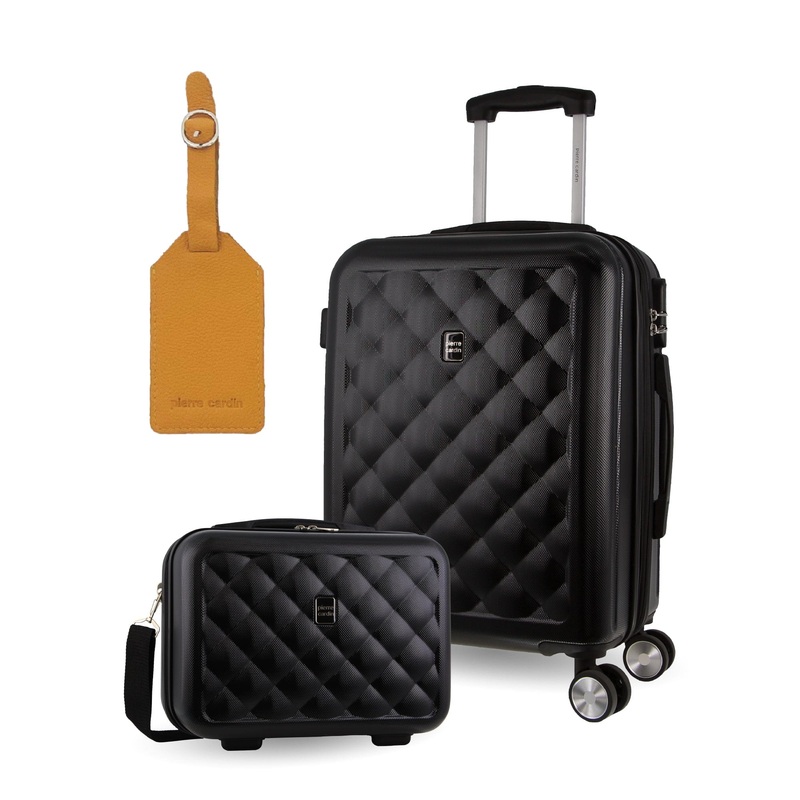 Pierre Cardin Cabin Hard-Shell Suitcase & Mini Beauty Travel Case w/ Tag Black