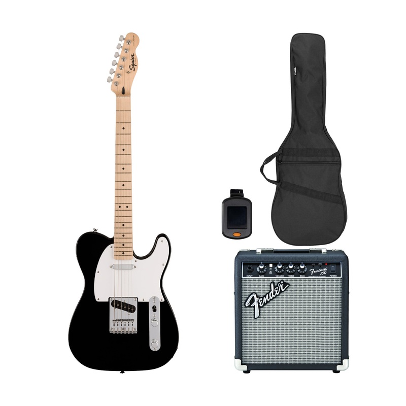 Squier Sonic Telecaster Electric Guitar Bundle w/White Pickguard, Maple FB, Black (VN Exclusive)