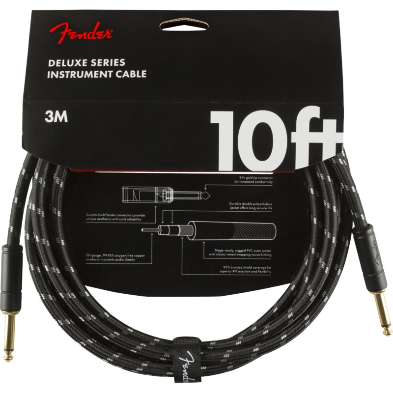 Fender 099-0820-092 Deluxe 10' Instrument Cable - Black Tweed (Loc:4J)
