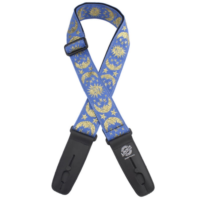 Henry Heller LIS-308-HV22 2" Designer Strap w/ Lock-It Ends, Moon and Starts Blue