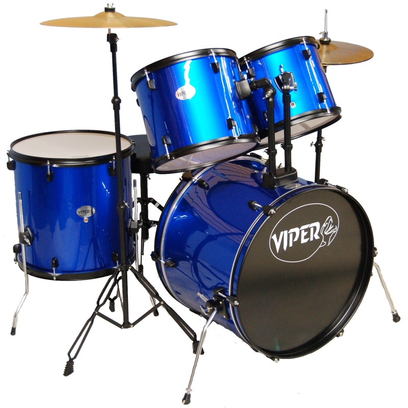 Viper 5 Piece Drum Kit Complete Full Size Metallic Red