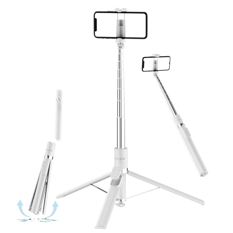 ZLOS Auto-Open Tripod Selfie Stick with Bluetooth Remote (White)