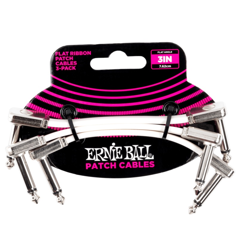 Ernie Ball P06384 3" Flat Ribbon Patch Cable, 3-Pack, White