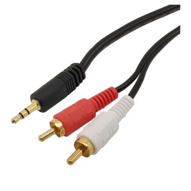 RCA 3.5MM MALE TO 2 RCA MALE STEREO AUDIO CABLE GOLD PLATED