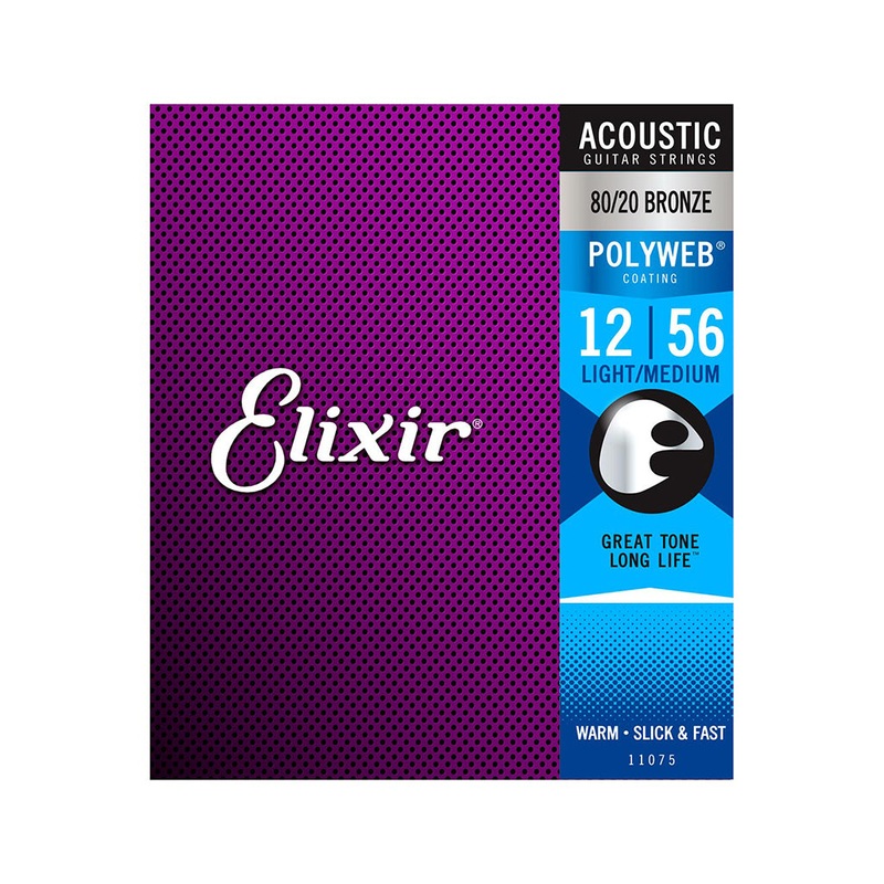 Elixir 11075 Polyweb 80/20 Bronze Acoustic Guitar Strings 12 - 56