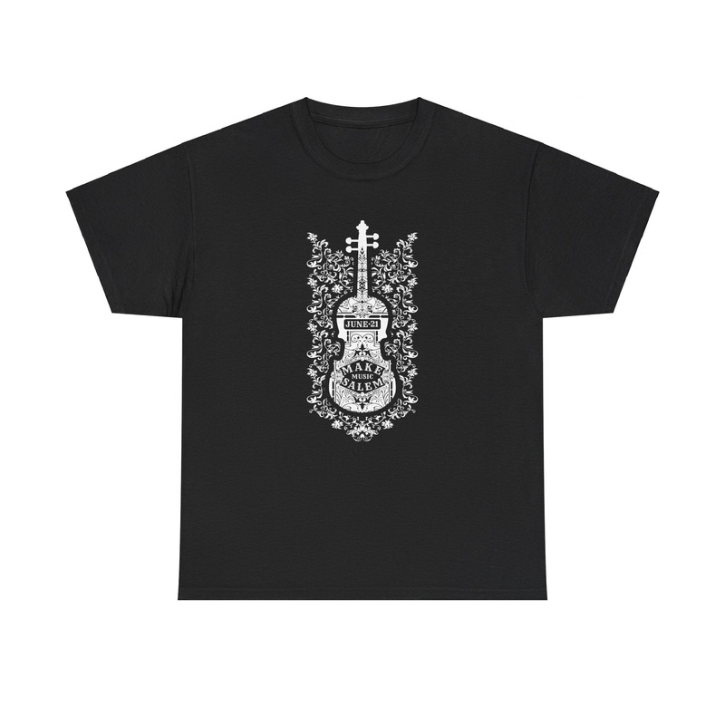 Make Music Day Salem Floral Violin White Logo T-Shirt Charcoal