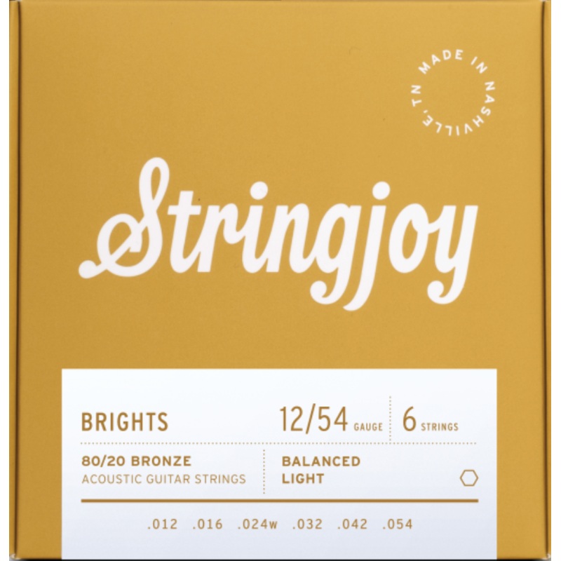 Stringjoy Brights Light Gauge (12-54) 80/20 Bronze Acoustic Guitar Strings