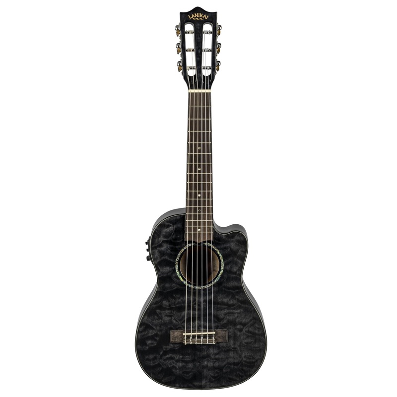 Lanikai Quilted Maple Black Stain Guitelele A/E Ukulele with Foam Case (QM-BKCEG)