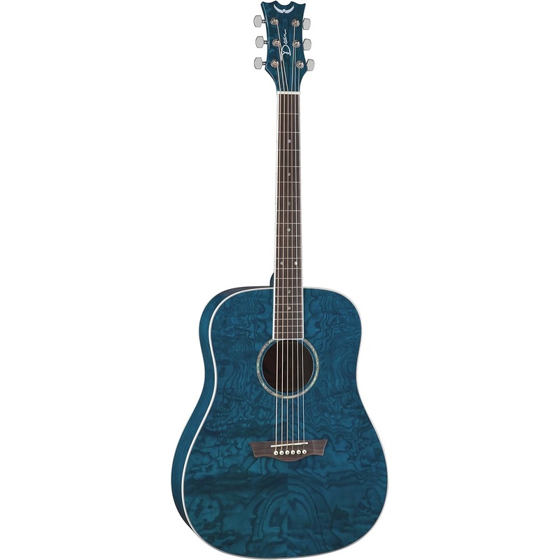 Dean Dread Quilt Ash Acoustic Guitar, Trans Blue (AX DQA TBL) Trans Blue