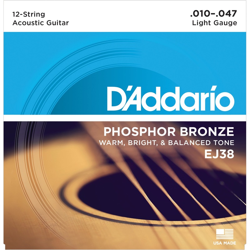 D'addario EJ38 12-String Phosphor Bronze Acoustic Guitar Strings, Light, 17441
