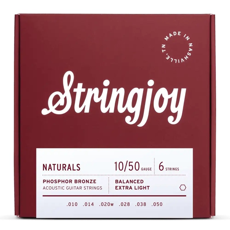 Stringjoy Naturals Phosphor Bronze Acoustic Guitar Strings - Extra Light Gauge (.010-.050)