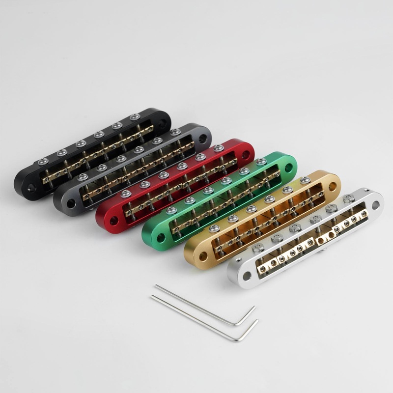 Guyker GMA-009A Adjustable Tune-O-Matic Style Guitar Bridge with Brass Saddles Aluminum Anodized Chrome