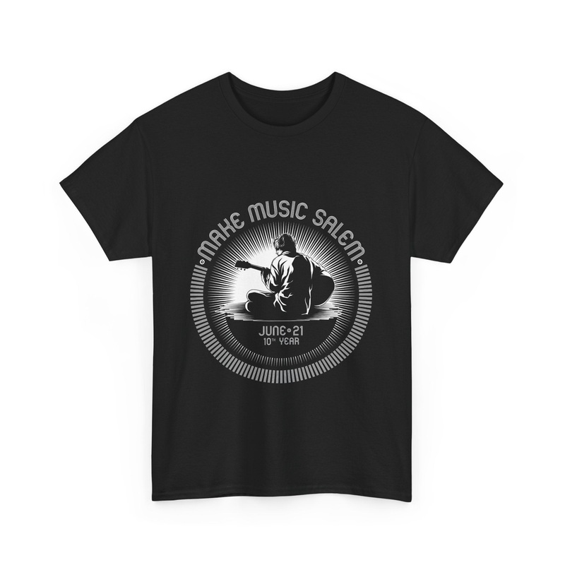 Make Music Day Salem Guitar Guy White Logo T-Shirt Berry