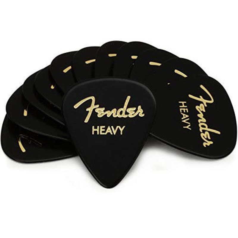 Fender Classic Celluloid Guitar Picks 351 Shape, Black, Extra Heavy, 12-Pack Black