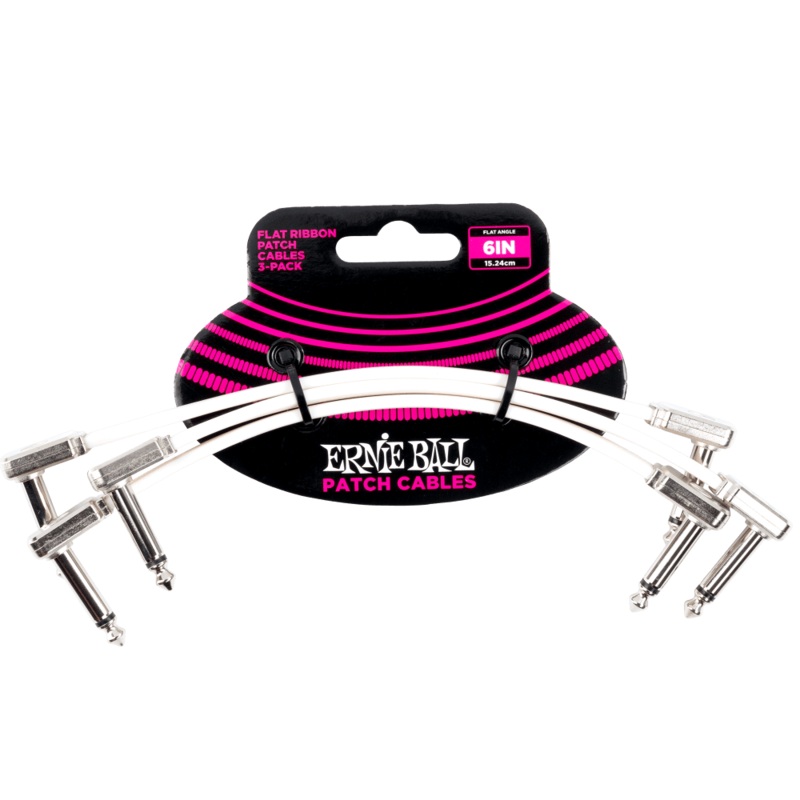 Ernie Ball 6 Inch Flat Ribbon Patch Cables - 3 Pack / White