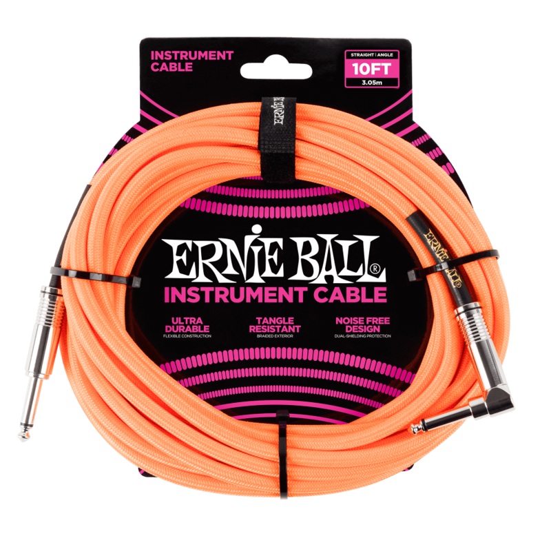 Ernie Ball P06079 10 foot Braided Straight/Angle Orange Instrument Cable