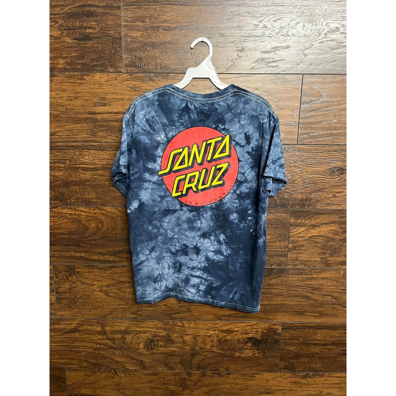 Faded Santa Cruz Dot Tie Dye T-shirt - Skate Tee -M Blue