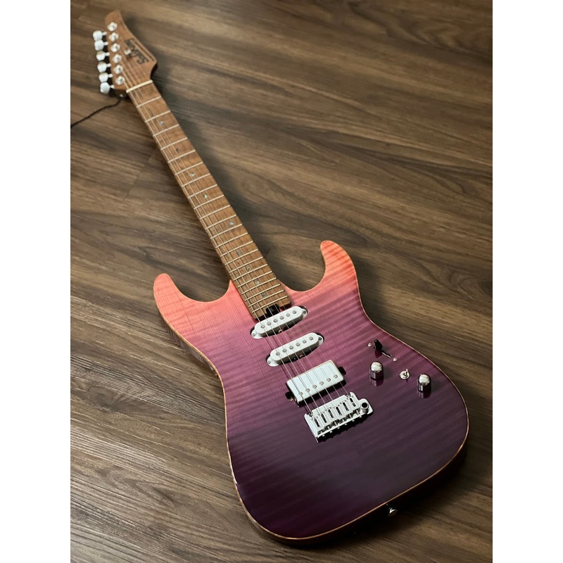 Soloking MS-1 Custom 22 HSS Flat Top Elite with One Piece Roasted Flame Neck in Purple Surf
