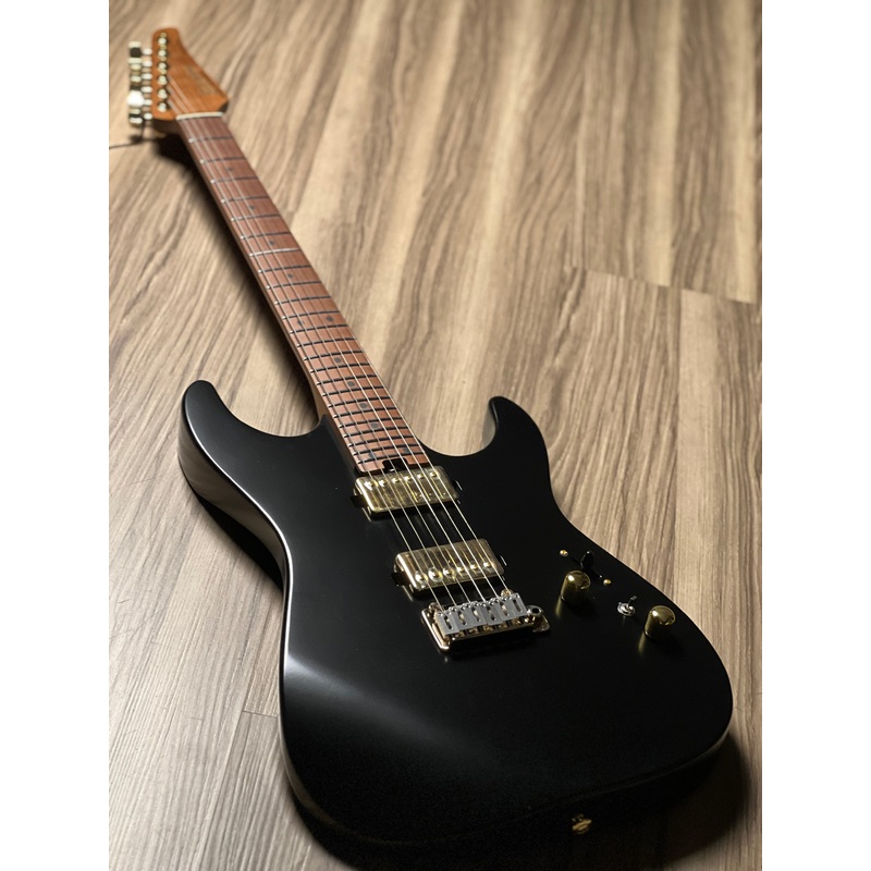 Soloking MS-1 Custom 24 HH in Satin Black Beauty Matte with Roasted Maple Neck and Gold Pickups