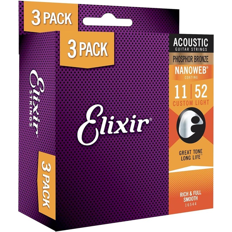 Elixir Nanoweb Custom Light Phosphor Bronze Acoustic Strings - Triple Pack