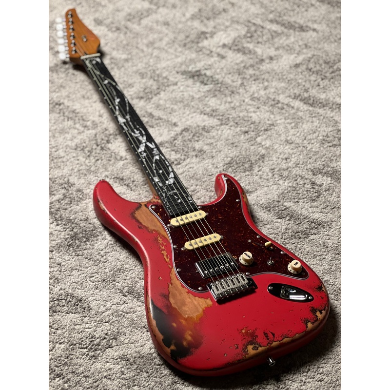 Dhatarattha Classic DST HSS in Fiesta Red Over Sunburst with Rosewood FB and Vines Artwork Inlay
