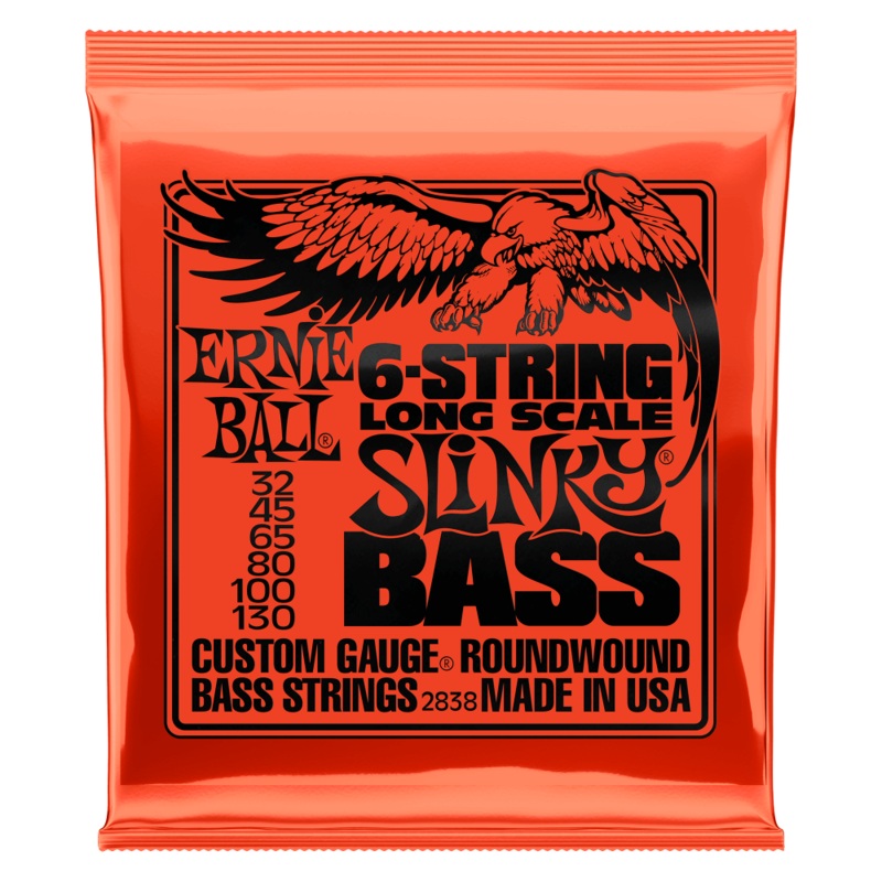 Ernie Ball 2838 Slinky Nickel Wound Electric Bass Guitar Strings - .032-.130 Long Scale 6-string