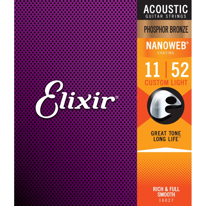 Elixir Strings Nanoweb Phosphor Bronze Acoustic Guitar Strings -.011-.052 Custom Light