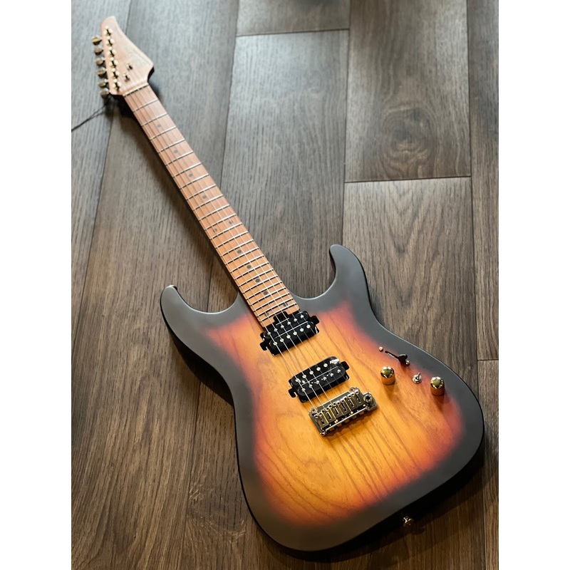 Soloking MS-1 Custom 24 HH Ash Flat Top Roasted Maple FB in Tri Fade Burst Nafiri Special Run