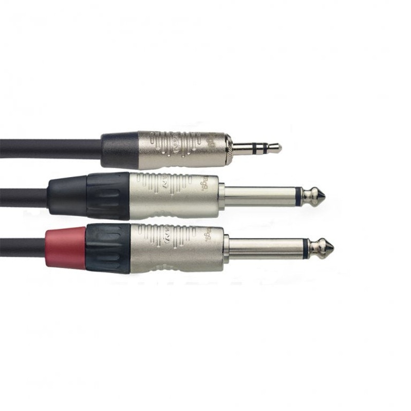 Stagg (NYC1/MPS2PR) 1M / 3FT 3.5mm Stereo Jack - 2x 6.35mm Mono Jack Cable