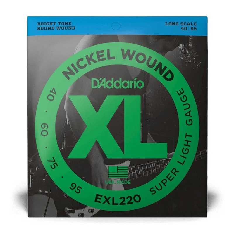 D'Addario EXL220 Nickel Wound Bass Guitar Strings, Super Light, 40-95, Long Scale