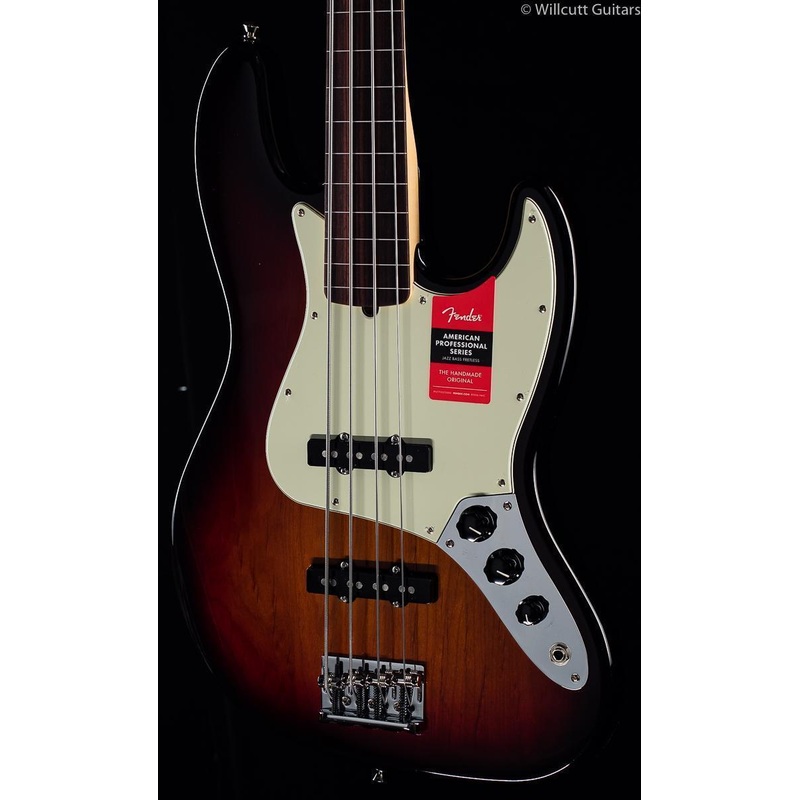 Fender American Professional Jazz Bass Fretless 3-Tone Sunburst Rosewood Bass Guitar (895)