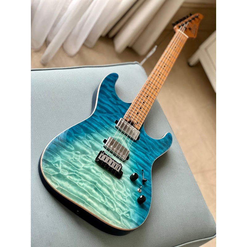 Soloking MS-1 Custom 24 HH Flat Top in Turquoise Wakesurf with Roasted maple FB