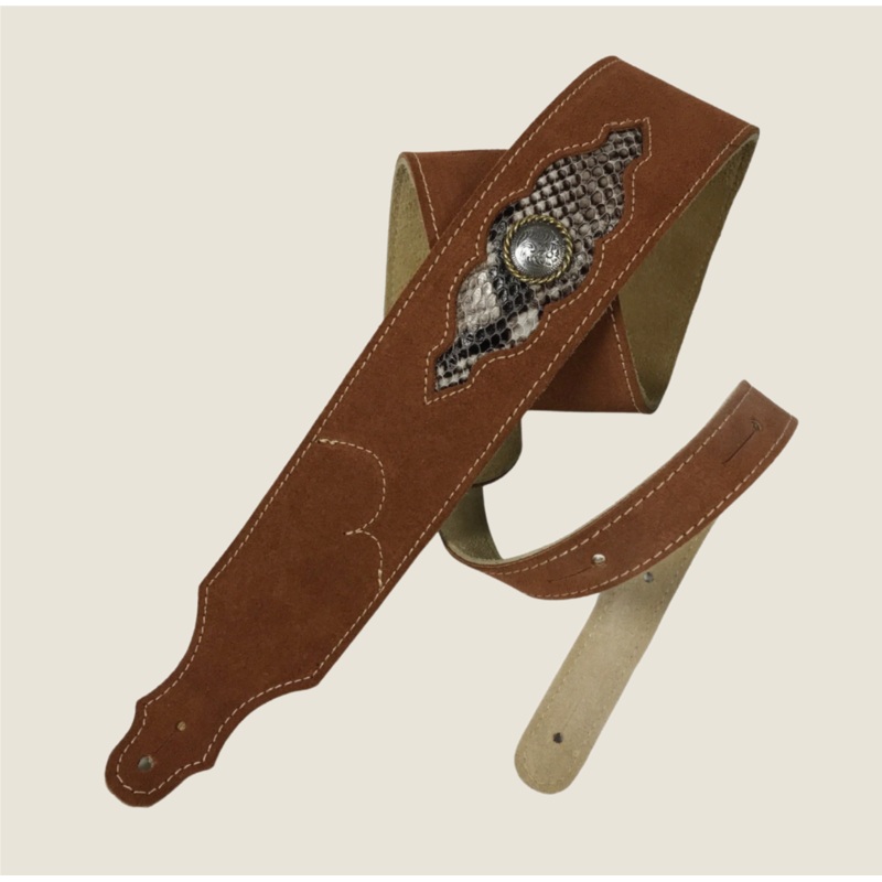 Franklin 2.5" Sculpted Suede Guitar Strap Snakeskin Leather Rust