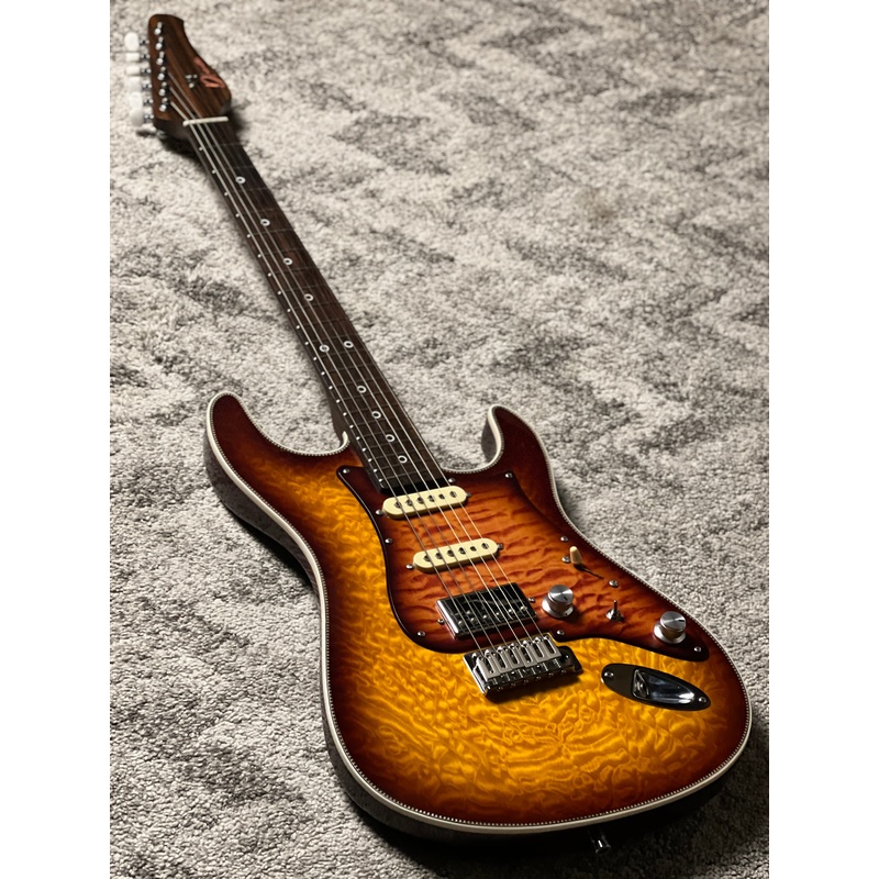 Dhatarattha Custom DST HSS Quilt in Bengal Burst with One Piece Rosewood Neck
