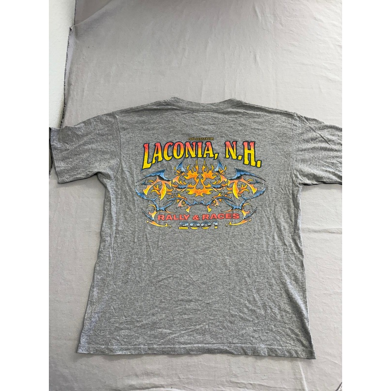 Y2K Tribal Biker T-shirt Laconia New Hamsphire Rally & Races Gray