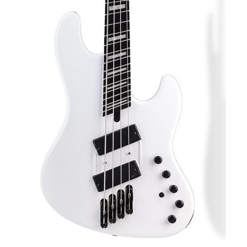 Mayones Jabba Custom EP VF 5 Monolith White with Acrylic Blocks and Luminlay Side Dots