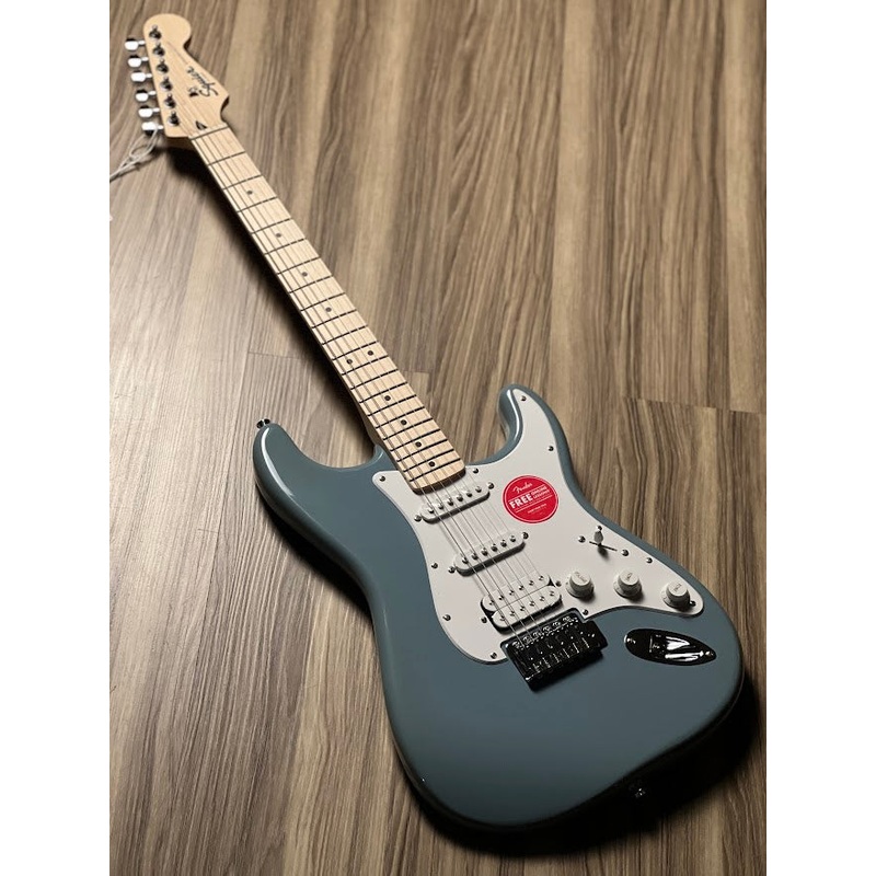 Squier FSR Sonic Stratocaster HSS Electric Guitar w/White Pickguard with Maple FB in Sonic Grey