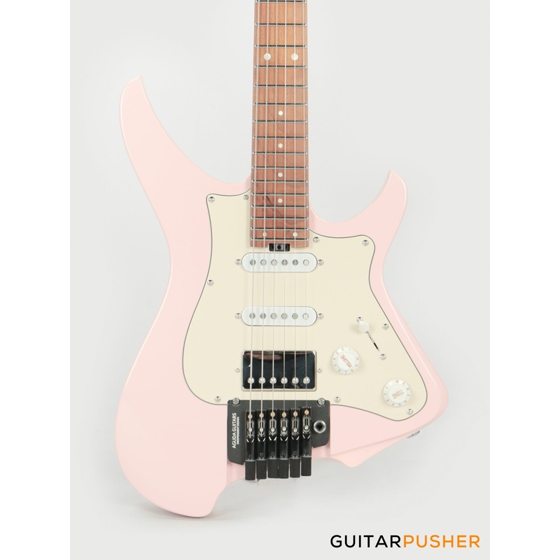 Aguda Musicboy Pro Headless Electric Guitar Alder Body Roasted Maple Fretboard - Shell Pink w/ Cream Pickguard