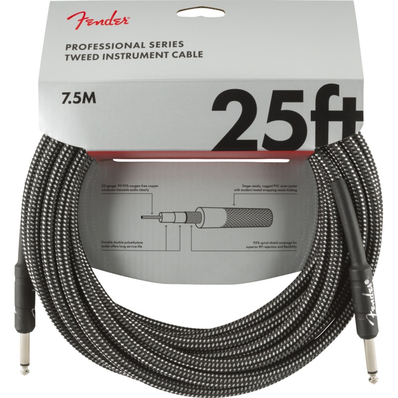 Fender Professional Series Instrument Cable, 25', Grey Tweed
