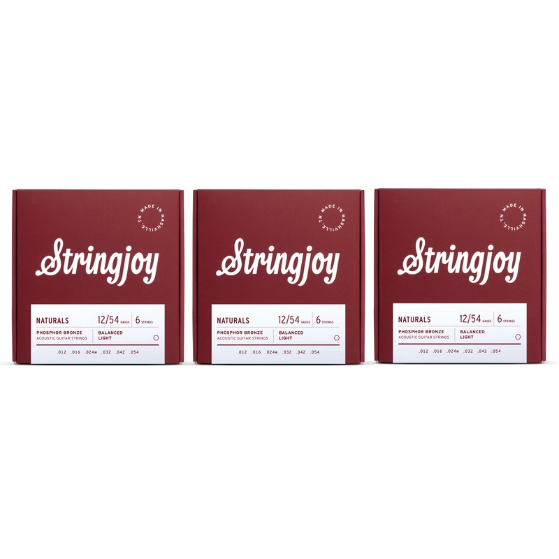 Stringjoy NB1254 Naturals Acoustic Guitar String Set Phosphor Bronze 12-54 (3-Pack)