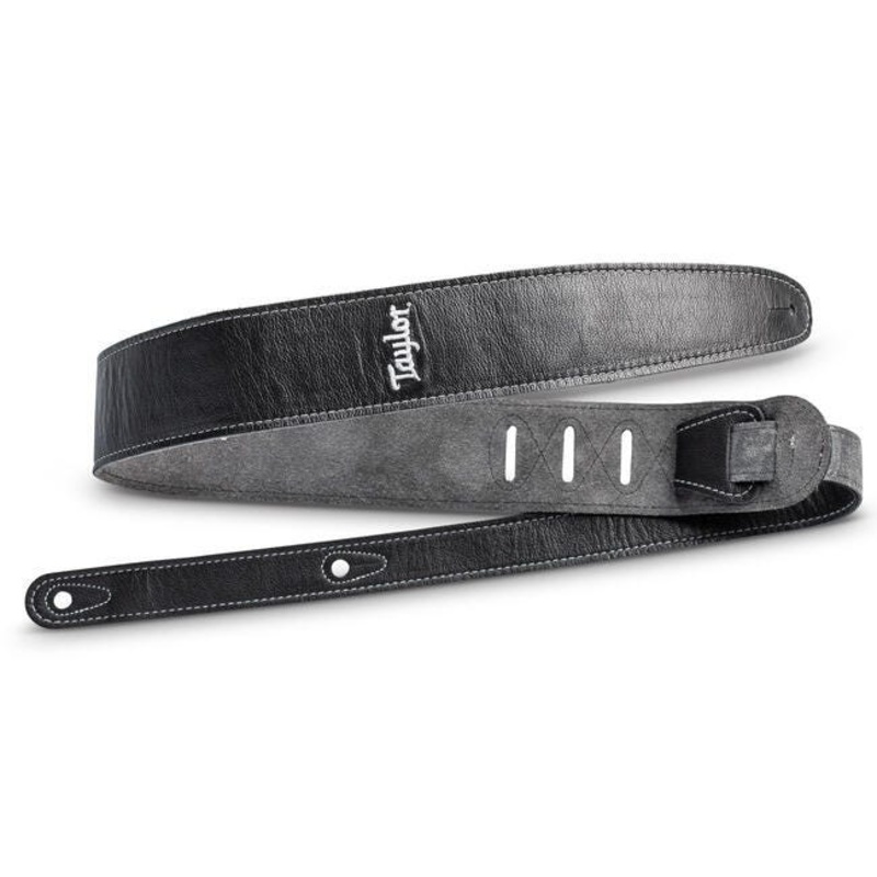 Taylor 2.5" Black Leather Guitar Strap - Black - Suede Back