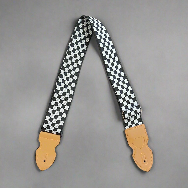 Earth Bond Vegan Guitar Strap Eco-Friendly, 8 Designs Black /White Check