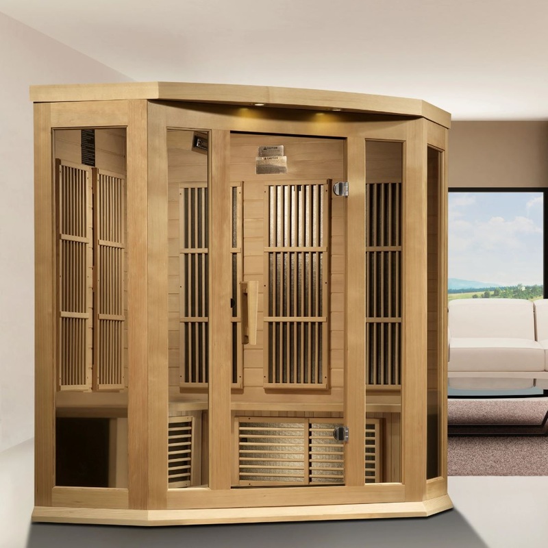 Golden Designs Maxxus MX-K356-01-ZF Corner Near Zero EMF 3 Person FAR Infrared Sauna, Canadian Hemlock Natural