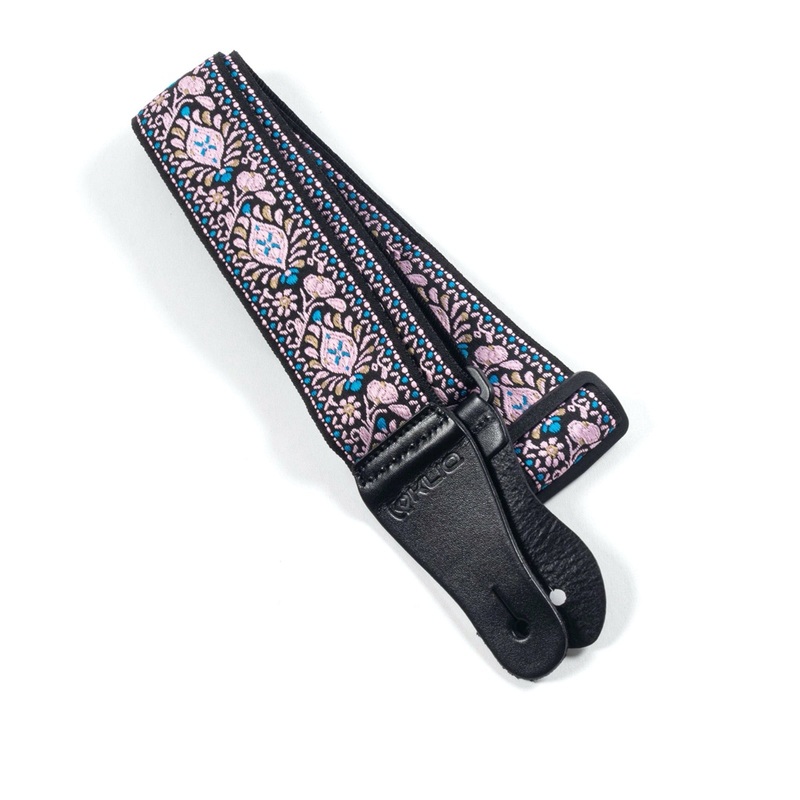 Vintage Woven Guitar Strap for Acoustic and Electric Guitars with 2 Rubber Strap Locks, Placid Pink