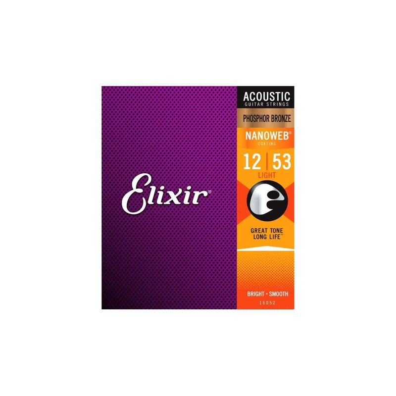 Elixir 16052 Phosphor Bronze With Nanoweb Coating Acoustic Guitar Strings - Light .012-.053