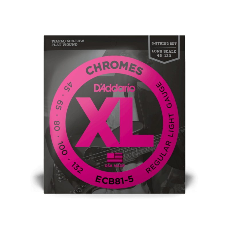 D'Addario XL Chromes Flatwound Bass Strings - 45-132 - 5-String Set (Long Scale)