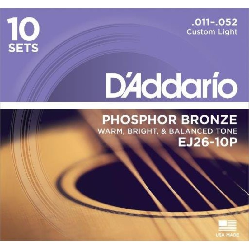 D'Addario Custom Light Acoustic Steel String Set *10 PACK* (EJ26-10P)