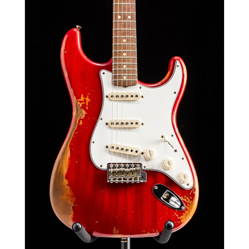Used Fender Custom Shop '63 Strat Heavy Relic Crimson Transparent
